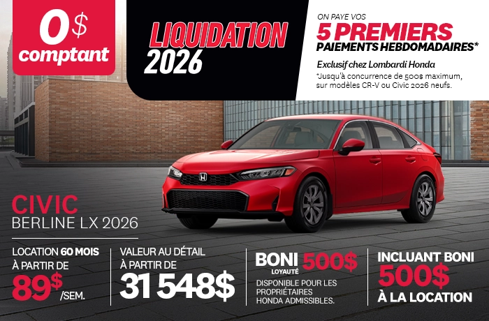 Bannière de Promotion Civic LX 2026